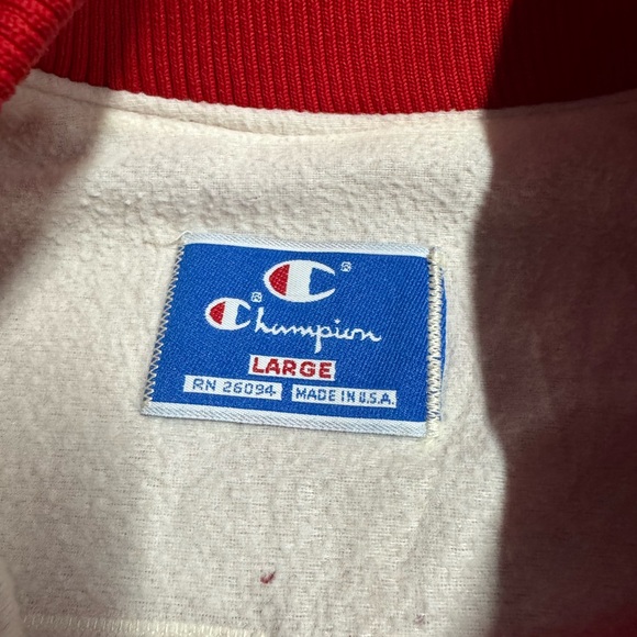 Vintage Champion Red Varsity-Style Men's Bomber Jacket - Picture 3 of 6